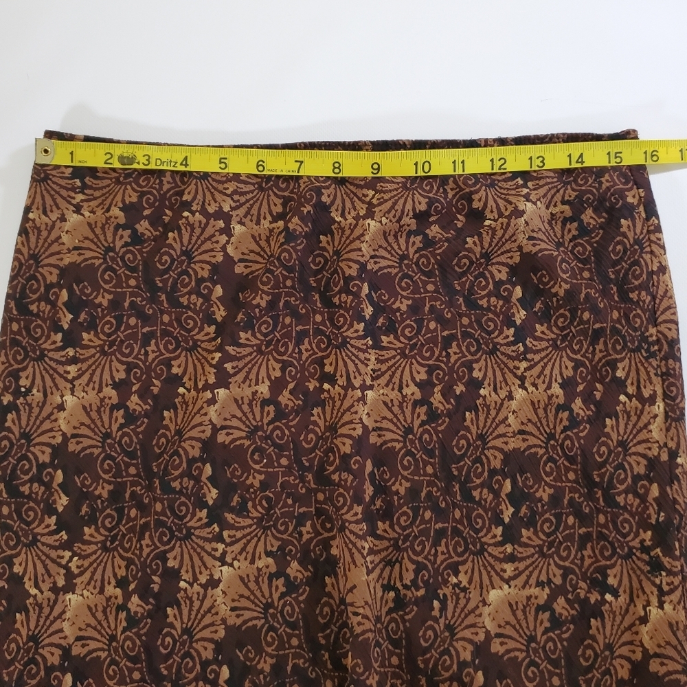 2536 * Biyaycda Career Vintage Flowy Hem Midi Skirt Brown Tan Gold Print Size S - Picture 7 of 8